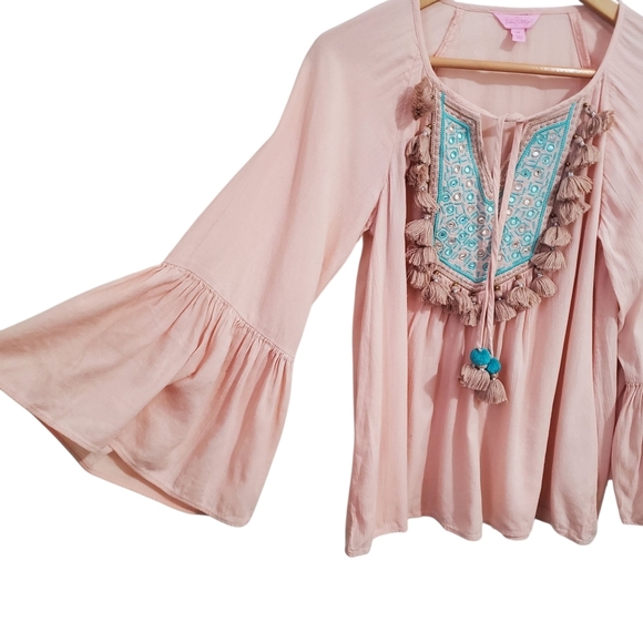 Lilly Pulitzer Shandy Top Tassels Pompom Embroidered XS Cotton Blend - Picture 6 of 14